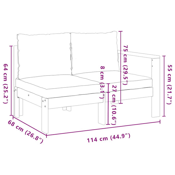 Akazie Gartensofa 2-Sitzer mit Armlehne