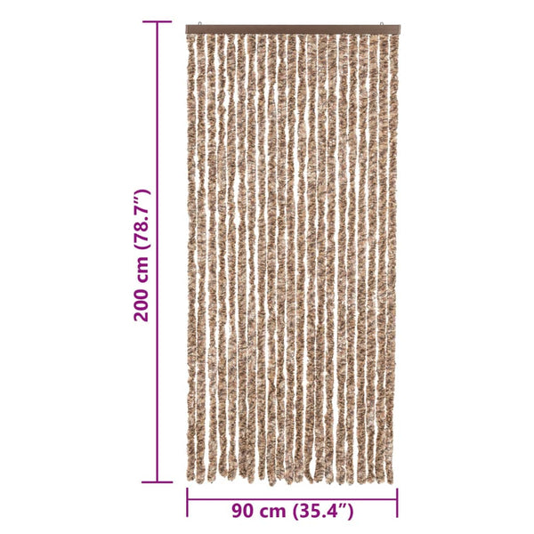 vidaXL Chenille Fly Curtain Beige and Dark Brown 90x200 cm