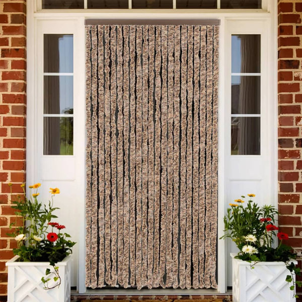 vidaXL Chenille Fly Curtain Beige and Dark Brown 90x200 cm