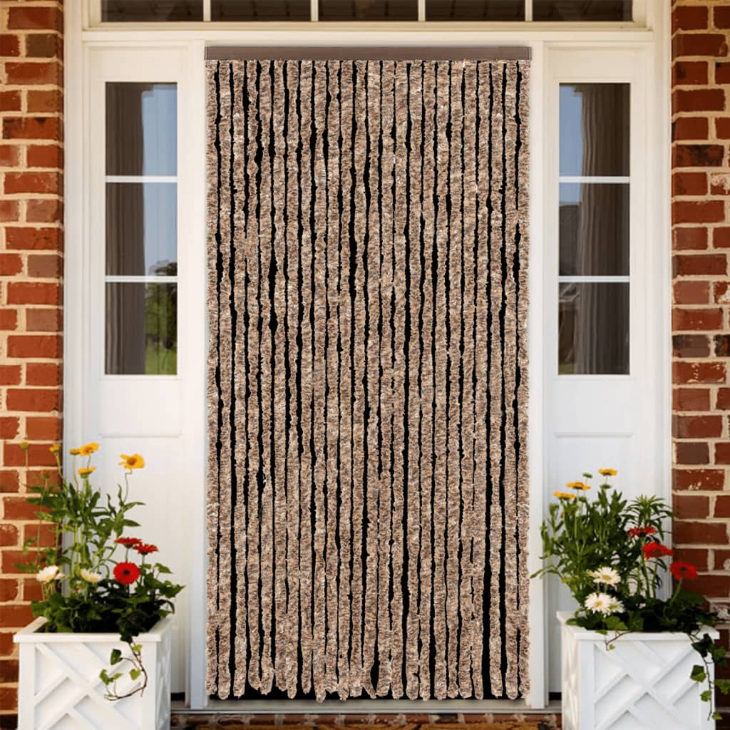 vidaXL Fly Screen Curtain Beige and Dark Brown 100x220 cm Chenille