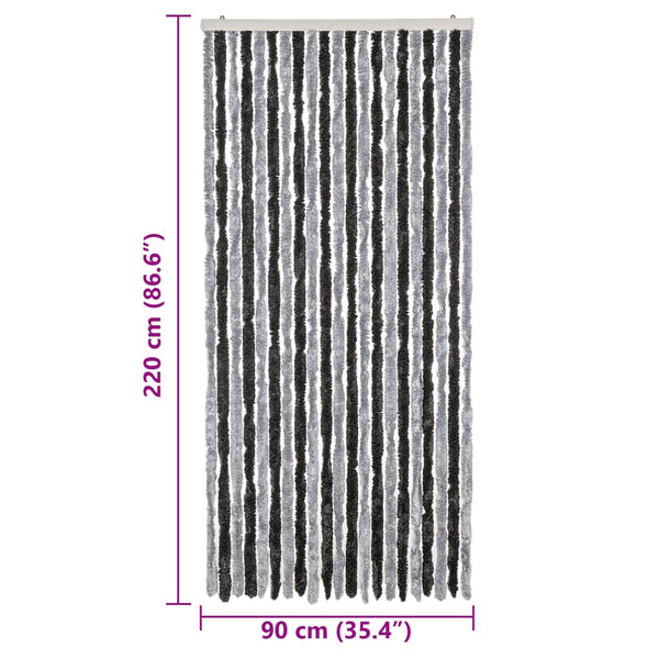 vidaXL Chenille Door Curtain Grey and Black 90x220 cm