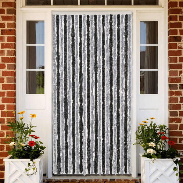 vidaXL Chenille Door Curtain Grey and Black 90x220 cm