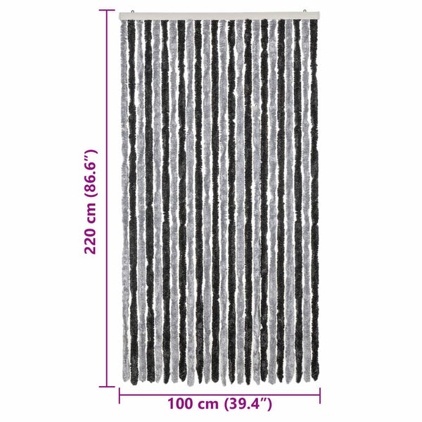 vidaXL Chenille Fly Curtain Grey and Black 100x220 cm