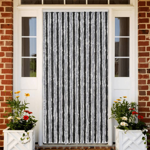 vidaXL Chenille Fly Curtain Grey and Black 100x220 cm