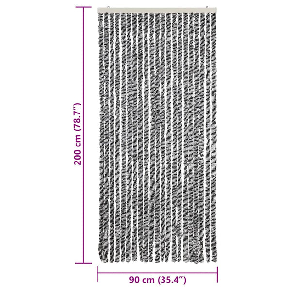vidaXL Chenille Fly Curtain Grey, Black and White 90x200 cm