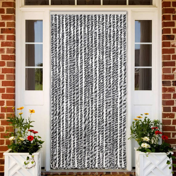 vidaXL Chenille Door Curtain Grey, Black and White 90x220 cm