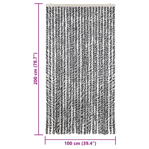 vidaXL Chenille Fly Curtain Grey, Black and White 100x200 cm