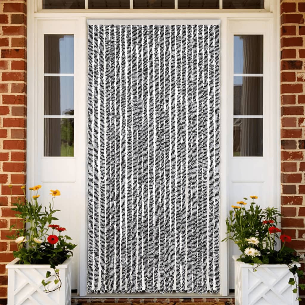 vidaXL Chenille Fly Curtain Grey, Black and White 100x200 cm