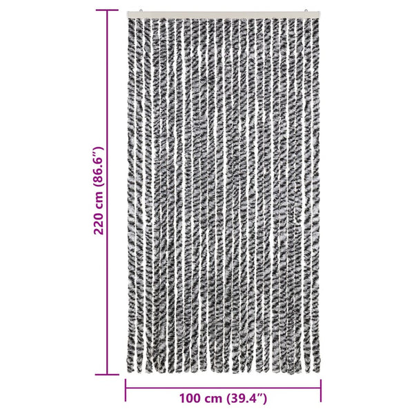 vidaXL Chenille Fly Curtain Grey, Black and White 100x220 cm