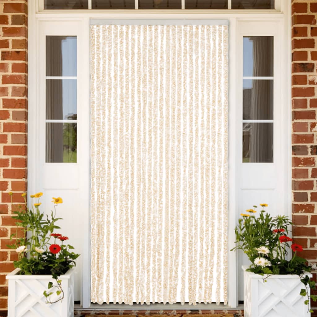 vidaXL Chenille Door Curtain Beige and White 100x220 cm