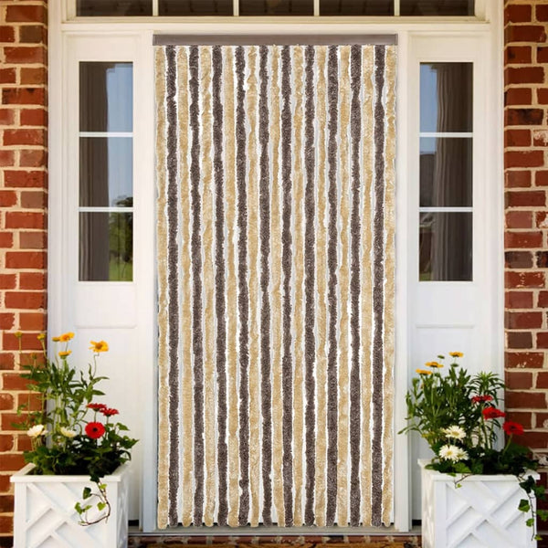 vidaXL Chenille Fly Curtain Dark Brown and Beige 90x220 cm