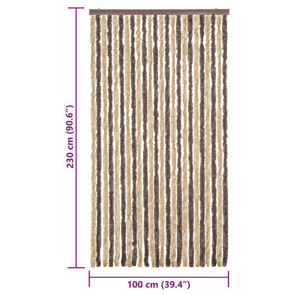 vidaXL Chenille Fly Curtain Dark Brown and Beige 100x230 cm