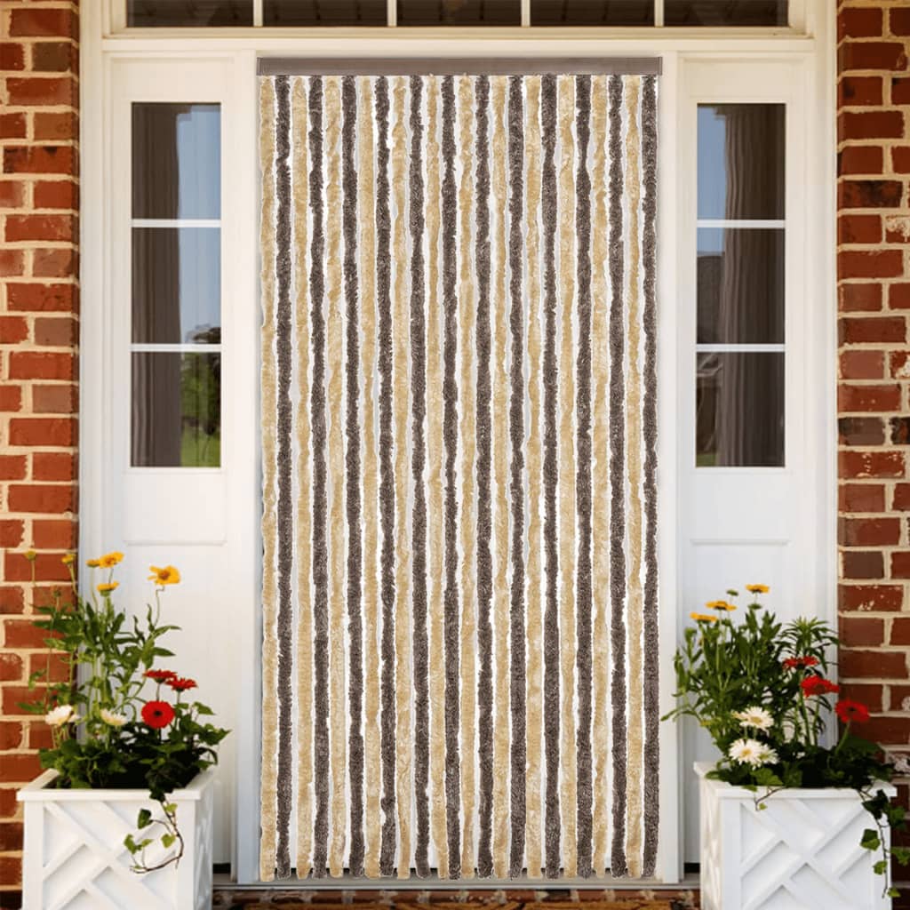 vidaXL Chenille Fly Curtain Dark Brown and Beige 100x230 cm