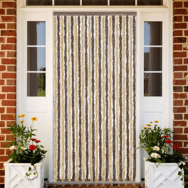 vidaXL Chenille Fly Curtain Dark Brown and Beige 100x230 cm