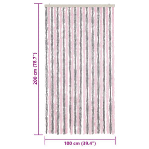 vidaXL Chenille Fly Curtain Silver-Gray and Pink 100x200 cm
