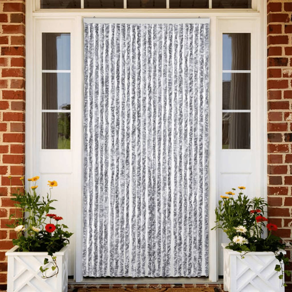 vidaXL Chenille Door Curtain White and Grey 100x230 cm