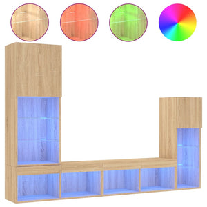 vidaXL 4-Piece Wall Unit with LED Lighting Sonoma Oak Engineered Wood