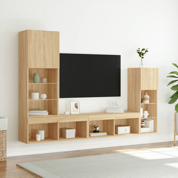 vidaXL 4-Piece Wall Unit with LED Lighting Sonoma Oak Engineered Wood