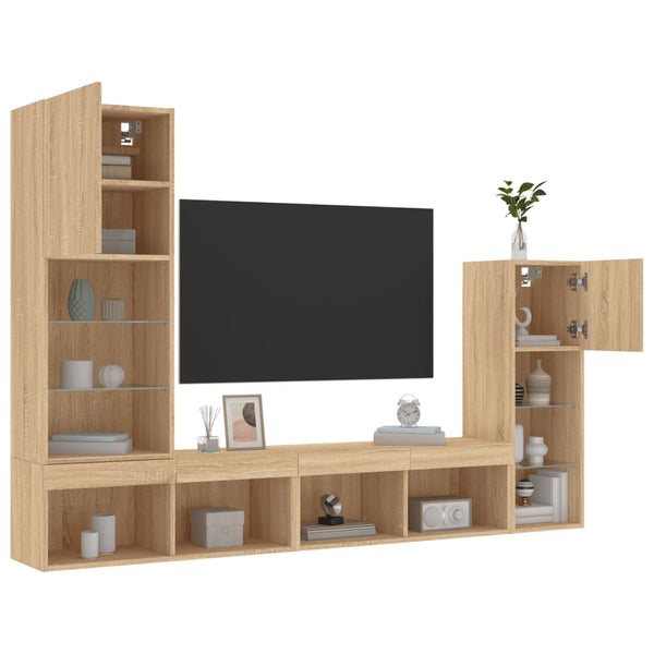 vidaXL 4-Piece Wall Unit with LED Lighting Sonoma Oak Engineered Wood