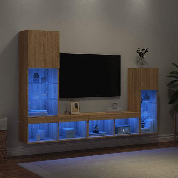 vidaXL 4-Piece Wall Unit with LED Lighting Sonoma Oak Engineered Wood