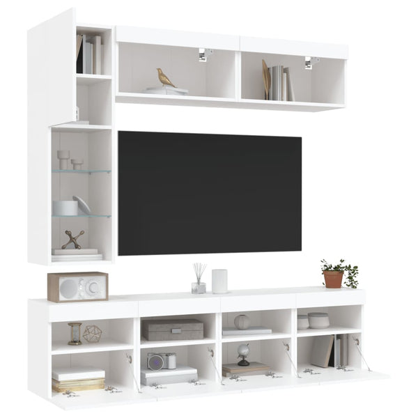 vidaXL 7-Piece TV Wall Unit with LED Lights White