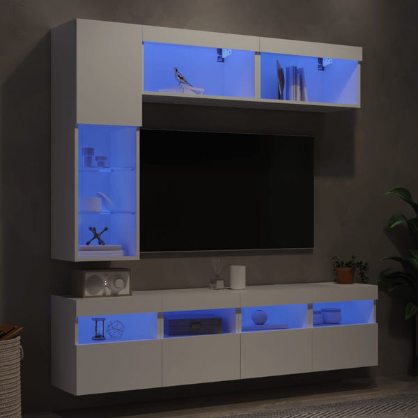 vidaXL 7-Piece TV Wall Unit with LED Lights White