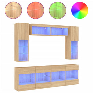 vidaXL 6-Piece TV Wall Unit with LED Lights Sonoma Oak