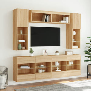vidaXL 6-Piece TV Wall Unit with LED Lights Sonoma Oak