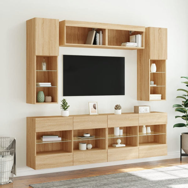 vidaXL 6-Piece TV Wall Unit with LED Lights Sonoma Oak