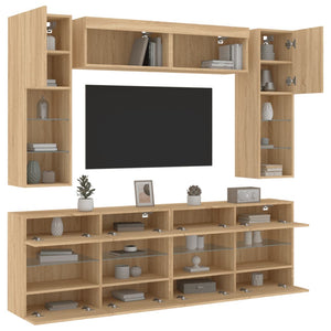 vidaXL 6-Piece TV Wall Unit with LED Lights Sonoma Oak