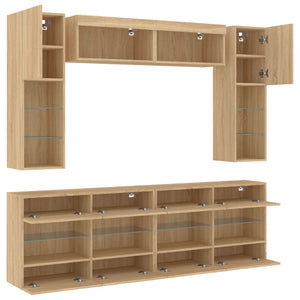 vidaXL 6-Piece TV Wall Unit with LED Lights Sonoma Oak