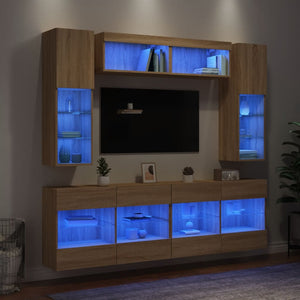 vidaXL 6-Piece TV Wall Unit with LED Lights Sonoma Oak