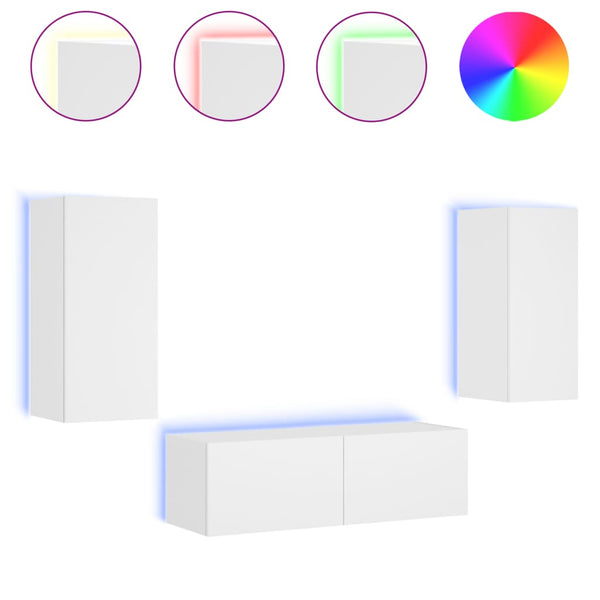 vidaXL 3-Piece TV Wall Unit with LED Lights White