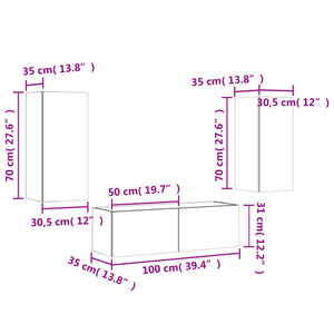 vidaXL 3-Piece TV Wall Unit with LED Lights White