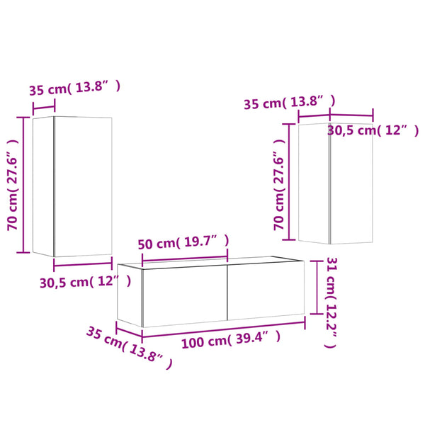vidaXL 3-Piece TV Wall Unit with LED Lights White