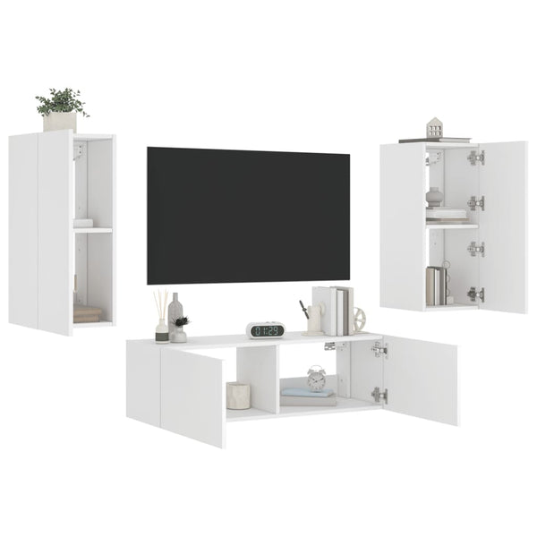 vidaXL 3-Piece TV Wall Unit with LED Lights White