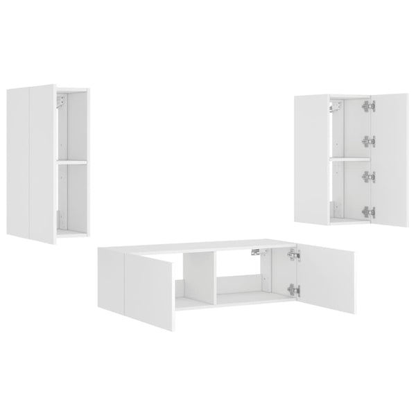 vidaXL 3-Piece TV Wall Unit with LED Lights White