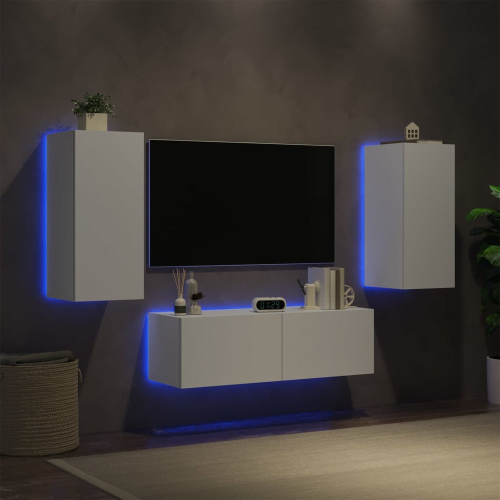vidaXL 3-Piece TV Wall Unit with LED Lights White