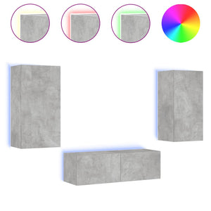 vidaXL 3-Piece TV Wall Unit with LED Lights Concrete Grey