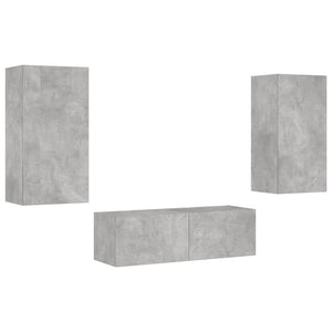 vidaXL 3-Piece TV Wall Unit with LED Lights Concrete Grey