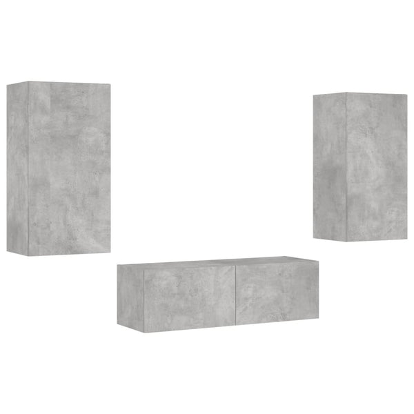 vidaXL 3-Piece TV Wall Unit with LED Lights Concrete Grey