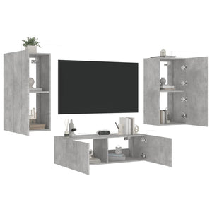 vidaXL 3-Piece TV Wall Unit with LED Lights Concrete Grey