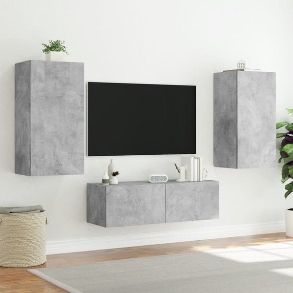 vidaXL 3-Piece TV Wall Unit with LED Lights Concrete Grey