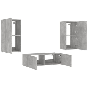vidaXL 3-Piece TV Wall Unit with LED Lights Concrete Grey