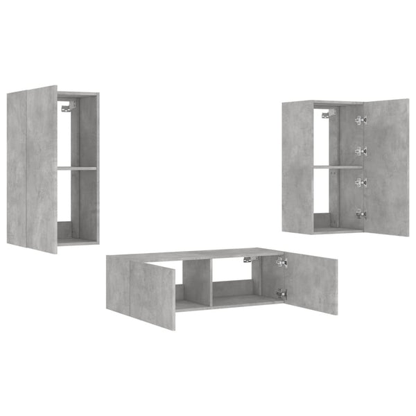 vidaXL 3-Piece TV Wall Unit with LED Lights Concrete Grey