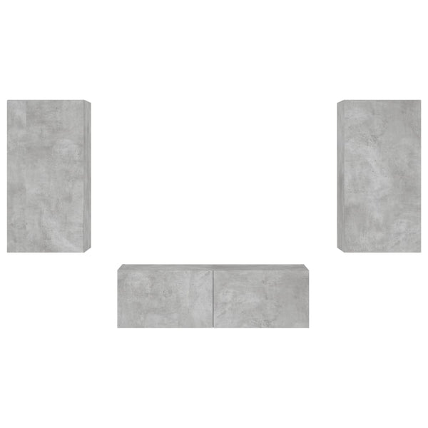vidaXL 3-Piece TV Wall Unit with LED Lights Concrete Grey