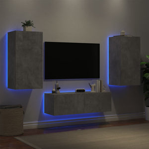 vidaXL 3-Piece TV Wall Unit with LED Lights Concrete Grey