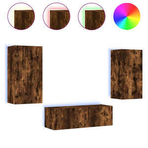 vidaXL 3-Piece TV Wall Unit with LED Lights Smoked Oak