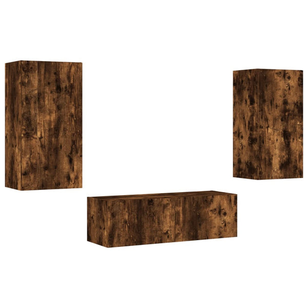 vidaXL 3-Piece TV Wall Unit with LED Lights Smoked Oak