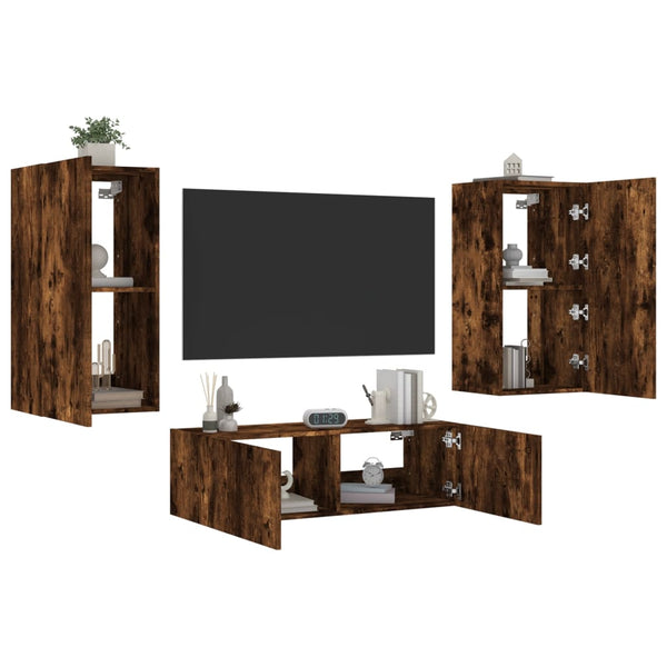 vidaXL 3-Piece TV Wall Unit with LED Lights Smoked Oak